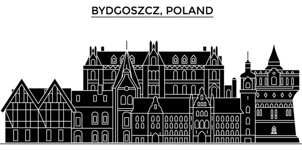 Polen, Bydgoszcz het platform vector skyline van de stad, reizen stadsgezicht met monumenten, gebouwen, geïsoleerde bezienswaardigheden op achtergrond — Stockvector