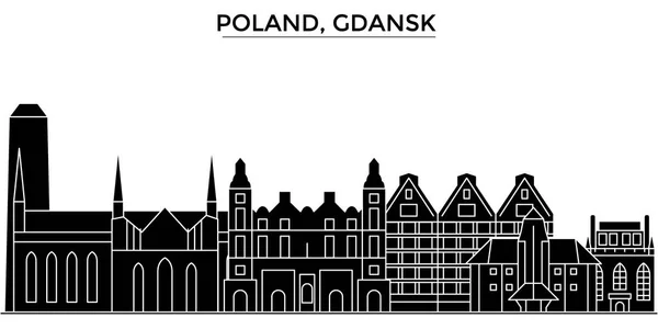 Πολωνία, Γκντανσκ αρχιτεκτονική διάνυσμα ορίζοντα της πόλης, ταξίδια αστικό τοπίο με ορόσημα, κτίρια, απομονωμένες αξιοθέατα σε φόντο — Διανυσματικό Αρχείο