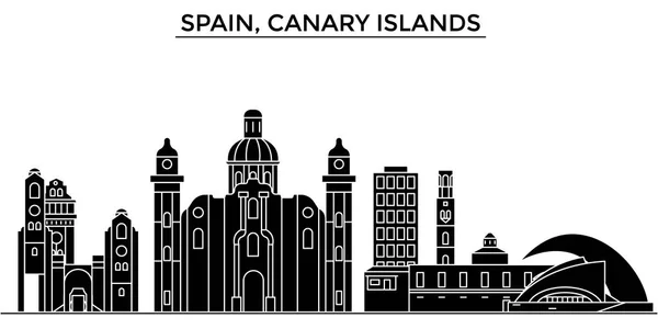 Spanje, Canarische eilanden het platform vector skyline van de stad, reizen stadsgezicht met monumenten, gebouwen, geïsoleerde bezienswaardigheden op achtergrond — Stockvector