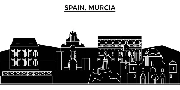 España, Murcia arquitectura vector ciudad skyline, paisaje urbano de viajes con monumentos, edificios, vistas aisladas en el fondo — Vector de stock