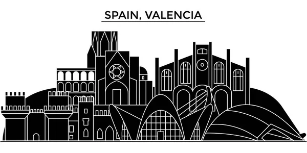España, Valencia arquitectura vector ciudad skyline, paisaje urbano de viajes con monumentos, edificios, vistas aisladas en el fondo — Vector de stock