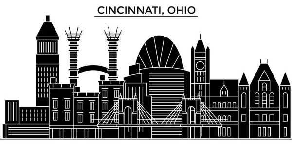 EE.UU., Cincinnati, Ohio arquitectura vector ciudad horizonte, paisaje urbano de viajes con monumentos, edificios, vistas aisladas en el fondo — Vector de stock