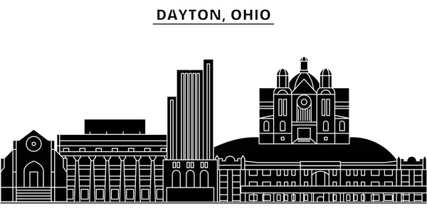 Сша, Дейтон, Огайо архитектурные векторные горизонты города, путешествия городской пейзаж с достопримечательностями, здания, изолированные достопримечательности на заднем плане — стоковый вектор