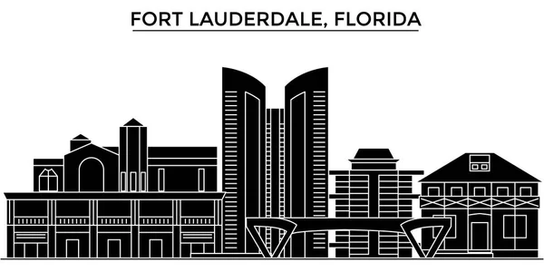 США, Форт Лодердейл, штат Флорида архітектури вектор Сіті горизонт, подорожувати міський пейзаж з визначних пам'яток, будівель, ізольованих пам'ятки на тлі — стоковий вектор