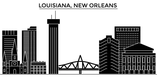 USA, Louisiana, neue orleanische Architektur Vektor Stadtsilhouette, Reise Stadtbild mit Sehenswürdigkeiten, Gebäuden, isolierte Sehenswürdigkeiten im Hintergrund — Stockvektor