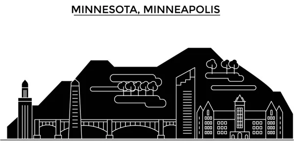 USA, Minnesota, Minneapolis architektura vektorové městské panorama, cestování panoráma s památky, budovy, izolované památky na pozadí — Stockový vektor