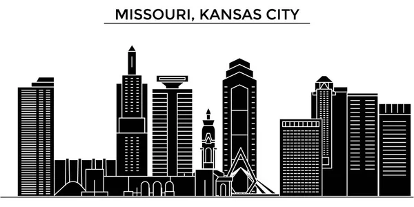 EE.UU., Missouri, Kansas City arquitectura vector ciudad horizonte, paisaje urbano de viajes con monumentos, edificios, vistas aisladas en el fondo — Vector de stock