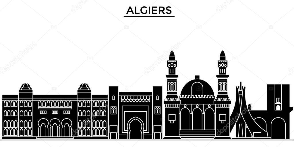 Algiers architecture vector city skyline, travel cityscape with landmarks, buildings, isolated sights on background