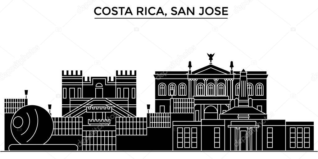 Costa Rica, San Jose architecture vector city skyline, travel cityscape with landmarks, buildings, isolated sights on background