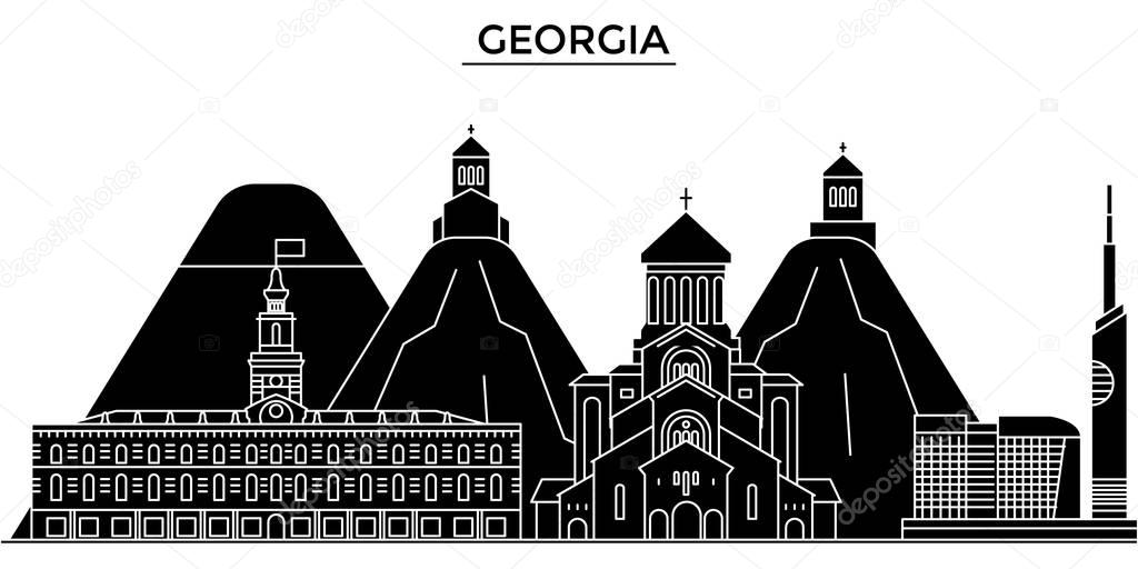Georgia architecture vector city skyline, travel cityscape with landmarks, buildings, isolated sights on background