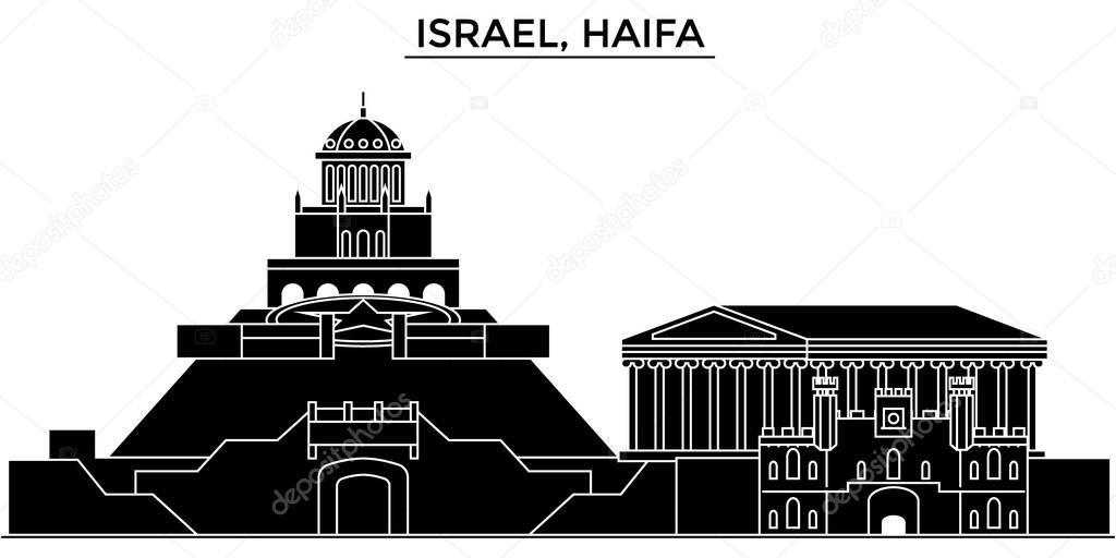 Israel, Haifa architecture vector city skyline, travel cityscape with landmarks, buildings, isolated sights on background