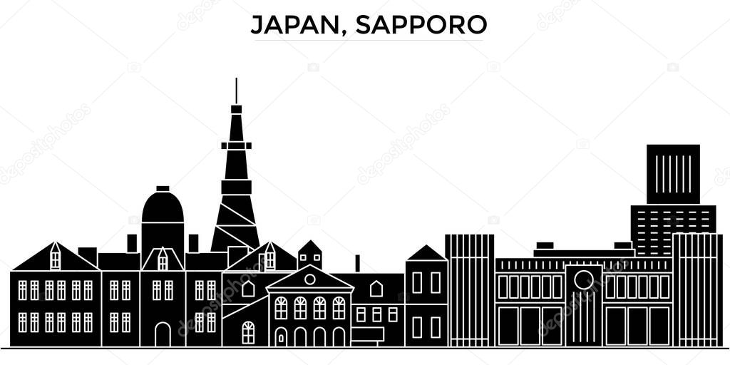 Japan, Sapporo architecture vector city skyline, travel cityscape with landmarks, buildings, isolated sights on background
