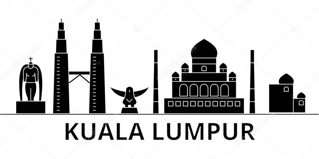 Kuala Lumpur   Malaysia architecture vector city skyline, travel cityscape with landmarks, buildings, isolated sights on background
