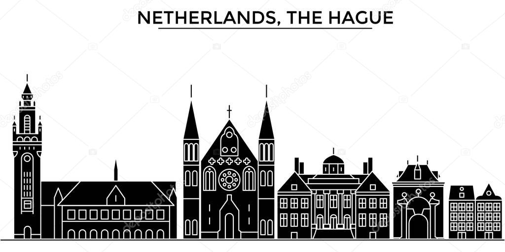 Netherlands, The Hague architecture vector city skyline, travel cityscape with landmarks, buildings, isolated sights on background