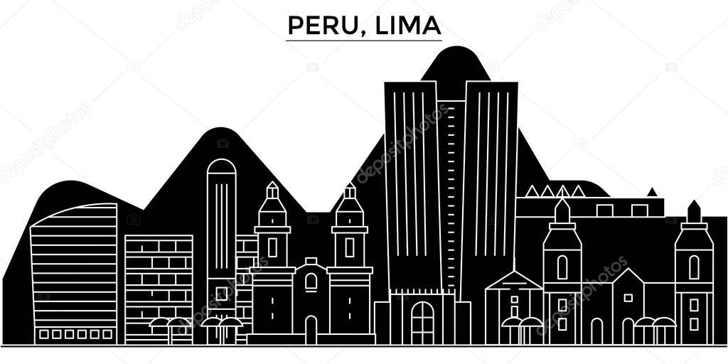 Peru, Lima architecture vector city skyline, travel cityscape with landmarks, buildings, isolated sights on background