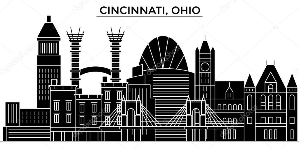 Usa, Cincinnati, Ohio architecture vector city skyline, travel cityscape with landmarks, buildings, isolated sights on background