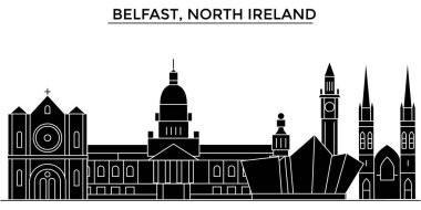 Belfast, Kuzey İrlanda mimari vektör şehir manzarası, seyahat yerler, binalar, arka plan üzerinde izole manzaraları ile cityscape