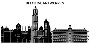 Belçika, Antwerpen mimari vektör şehir manzarası, seyahat yerler, binalar, arka plan üzerinde izole manzaraları ile cityscape