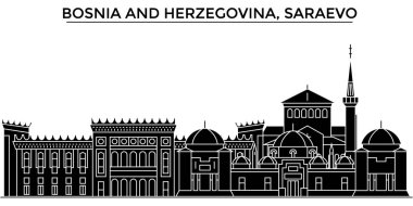 Bosna-Hersek, Saraevo Mimarlık vektör şehir manzarası, seyahat yerler, binalar, arka plan üzerinde izole manzaraları ile cityscape