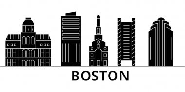 Boston mimari vektör şehir manzarası, seyahat cityscape yerler, binalar, arka plan üzerinde izole manzaraları ile