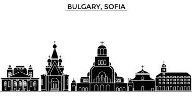Bulgary, Sofya Mimarlık vektör şehir manzarası, tarihi yerler, binalar, ile seyahat cityscape manzaraları arka plan üzerinde izole