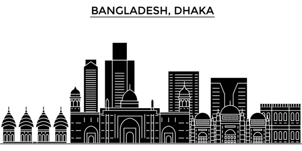 Bangladesh, Dacca architecture vecteur ville skyline, Voyage paysage urbain avec des points de repère, des bâtiments, des sites isolés sur fond — Image vectorielle