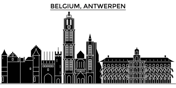Belgique, Anvers architecture vecteur ville skyline, voyage paysage urbain avec des points de repère, bâtiments, sites isolés en arrière-plan — Image vectorielle