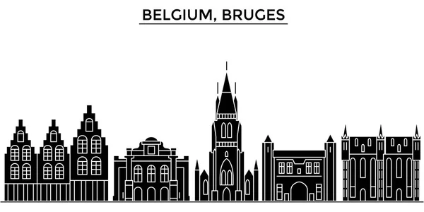 Bélgica, Brujas arquitectura vector ciudad horizonte, paisaje urbano de viajes con monumentos, edificios, vistas aisladas en el fondo — Vector de stock