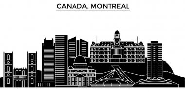 Kanada, Montreal mimari vektör şehir manzarası, seyahat yerler, binalar, arka plan üzerinde izole manzaraları ile cityscape