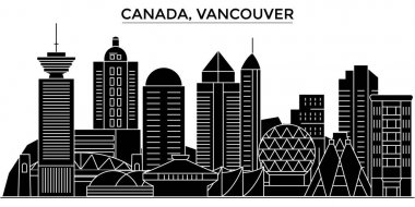 Kanada, Vancouver mimari vektör şehir manzarası, seyahat yerler, binalar, arka plan üzerinde izole manzaraları ile cityscape