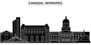 Kanada, Winnipeg mimari vektör şehir manzarası, seyahat yerler, binalar, arka plan üzerinde izole manzaraları ile cityscape