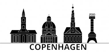 Copenhagen mimari vektör şehir manzarası, seyahat cityscape yerler, binalar, arka plan üzerinde izole manzaraları ile