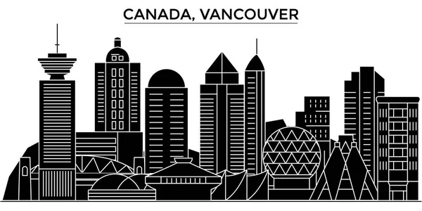 Canada, Vancouver architecture vectorielle ville skyline, voyage paysage urbain avec des points de repère, bâtiments, sites isolés sur fond — Image vectorielle