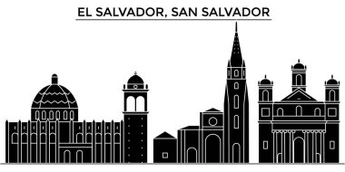 El Salvador, San Salvador mimari vektör şehir manzarası, seyahat yerler, binalar, arka plan üzerinde izole manzaraları ile cityscape
