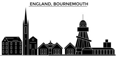 İngiltere'de, Bournemouth mimari vektör şehir manzarası, seyahat yerler, binalar, arka plan üzerinde izole manzaraları ile cityscape