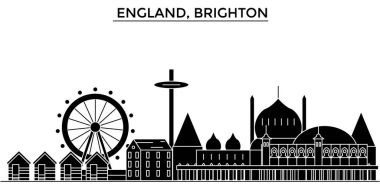 İngiltere'de, Brighton mimari vektör şehir manzarası, seyahat yerler, binalar, arka plan üzerinde izole manzaraları ile cityscape