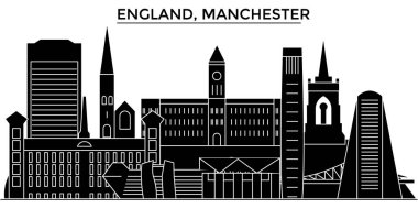 İngiltere ' de Manchester mimari vektör şehir manzarası, seyahat yerler, binalar, arka plan üzerinde izole manzaraları ile cityscape