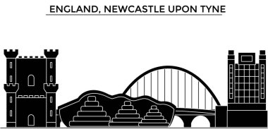 İngiltere'de, Newcastle Upon Tyne mimari vektör şehir manzarası, seyahat yerler, binalar, arka plan üzerinde izole manzaraları ile cityscape