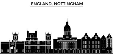 İngiltere'de, Nottingham mimari vektör şehir manzarası, seyahat yerler, binalar, arka plan üzerinde izole manzaraları ile cityscape