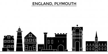 İngiltere'de, Plymouth mimari vektör şehir manzarası, seyahat yerler, binalar, arka plan üzerinde izole manzaraları ile cityscape