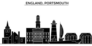 İngiltere'de, Portsmouth mimari vektör şehir manzarası, seyahat yerler, binalar, arka plan üzerinde izole manzaraları ile cityscape