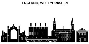 İngiltere'de, West Yorkshire mimari vektör şehir manzarası, seyahat yerler, binalar, arka plan üzerinde izole manzaraları ile cityscape