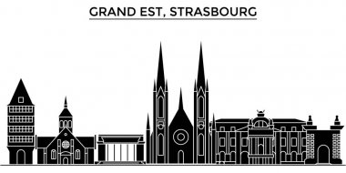 Fransa, Grand Est, Strasbourg mimari vektör şehir manzarası, cityscape yerler, binalar, arka plan üzerinde izole manzaraları ile seyahat