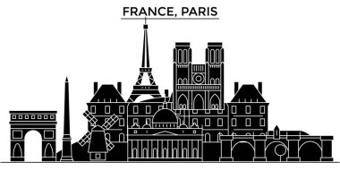 Fransa, Ile De France, Paris mimari vektör şehir manzarası, cityscape yerler, binalar, arka plan üzerinde izole manzaraları ile seyahat