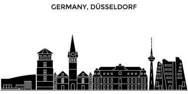 Almanya, Düsseldorf mimari vektör şehir manzarası, seyahat yerler, binalar, arka plan üzerinde izole manzaraları ile cityscape