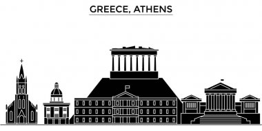 Yunanistan, Atina mimari vektör şehir manzarası, seyahat yerler, binalar, arka plan üzerinde izole manzaraları ile cityscape