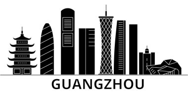 Guangzhou mimari vektör şehir manzarası, seyahat cityscape yerler, binalar, arka plan üzerinde izole manzaraları ile