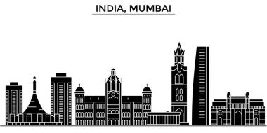 Hindistan, Mumbai mimari vektör şehir manzarası, seyahat yerler, binalar, arka plan üzerinde izole manzaraları ile cityscape