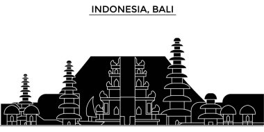 Endonezya, Bali mimarisi vektör şehir manzarası, seyahat yerler, binalar, arka plan üzerinde izole manzaraları ile cityscape