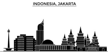 Endonezya, Jakarta mimari vektör şehir manzarası, seyahat yerler, binalar, arka plan üzerinde izole manzaraları ile cityscape